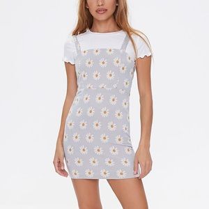 Forever 21 Blue Daisy Print Overall Dress (Size Small)